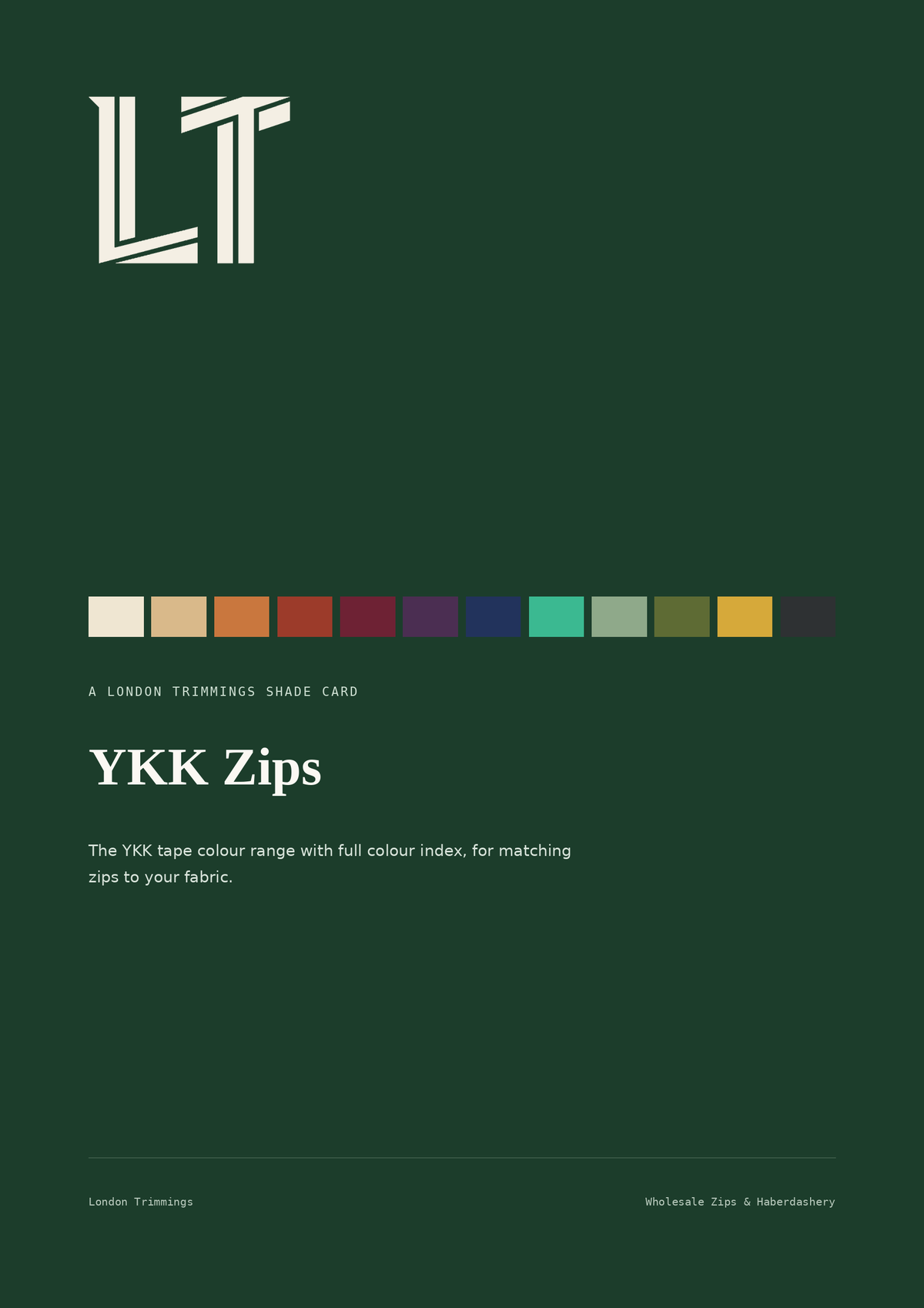 YKK zips shade card