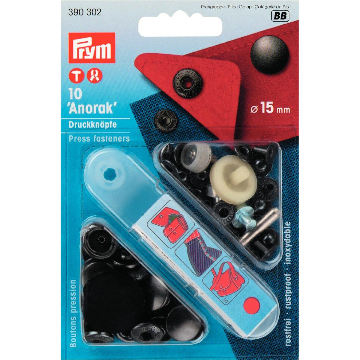 Prym Anorak Press Fasteners 15mm Black