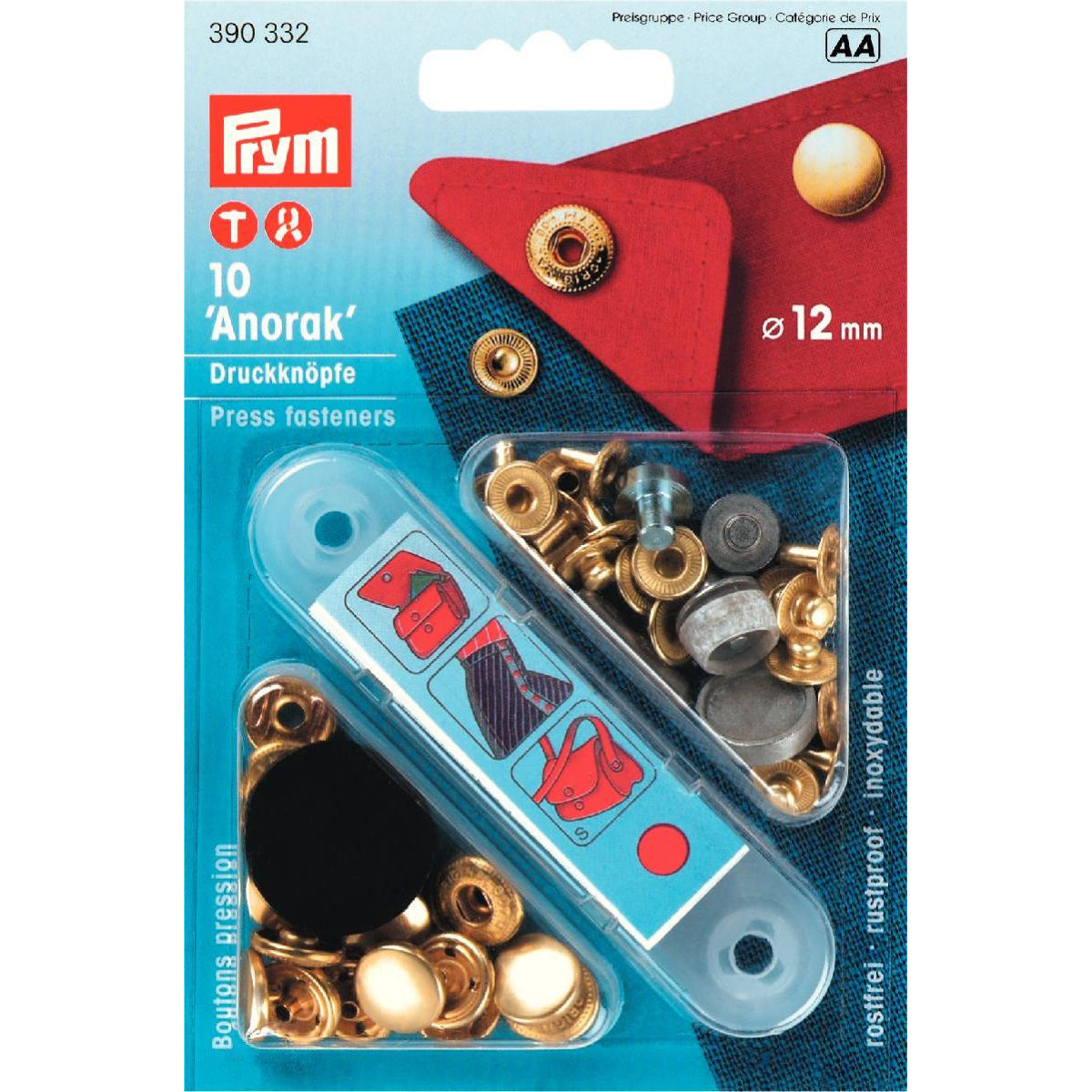 Prym Anorak Press Fasteners 12mm Gold
